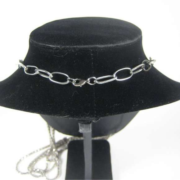 Silvertone Chain Necklace 41 Inch Multi-Strand Fashion Jewelry Braided Hoop - Picture 9 of 9